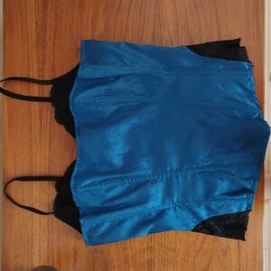 Frederick's of Hollywood Satin And Lace Teal And Black Bra Corset Size 38